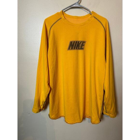 Nike Vintage Center swoosh yellow reversible long sleeve shirt mesh XL y2k RARE - Picture 1 of 4